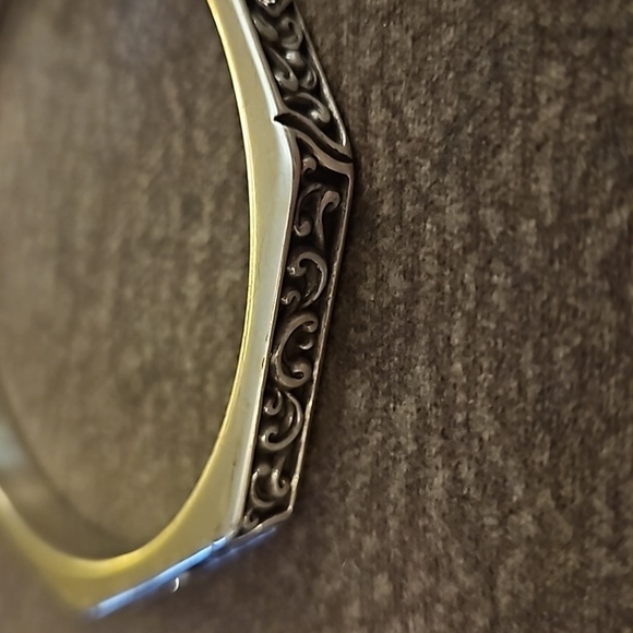 BRIGHTON Silver Plated Scroll Deco Lace Crystal Octagon Bangle Bracelet - Picture 3 of 6